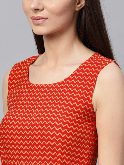 Women's  Red & Mustard Yellow Maxi Dress