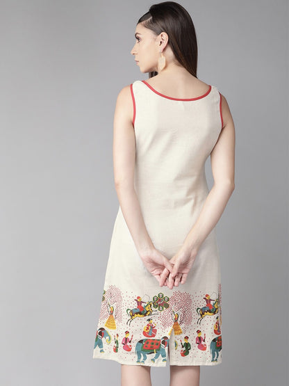 Women's  Off-White & Red Printed A-Line Dress