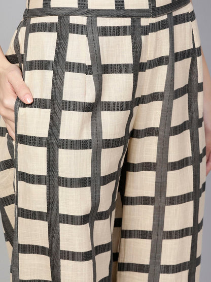 Women's Beige & Grey Printed Kurta with Salw