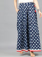 Women's  Blue & White Printed Flared Palazzos