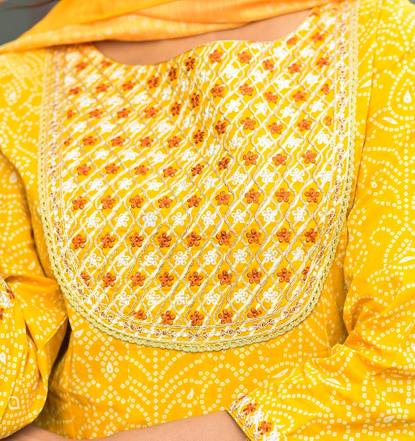Women's Mustard Handblock Dupatta Set