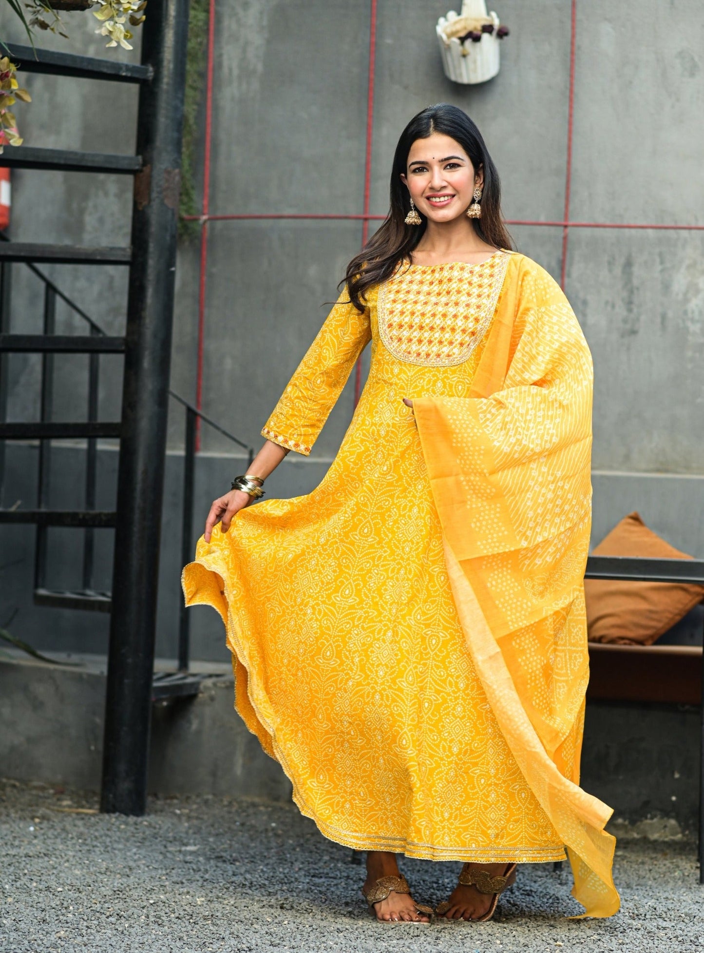 Women's Mustard Handblock Dupatta Set