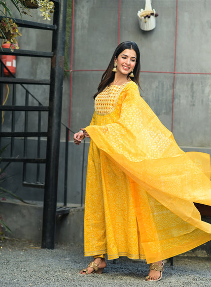 Women's Mustard Handblock Dupatta Set