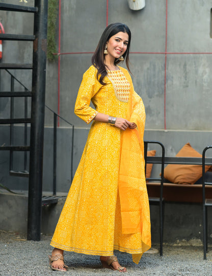 Women's Mustard Handblock Dupatta Set