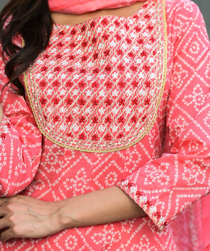 Women's Pink Handblock Dupatta Set