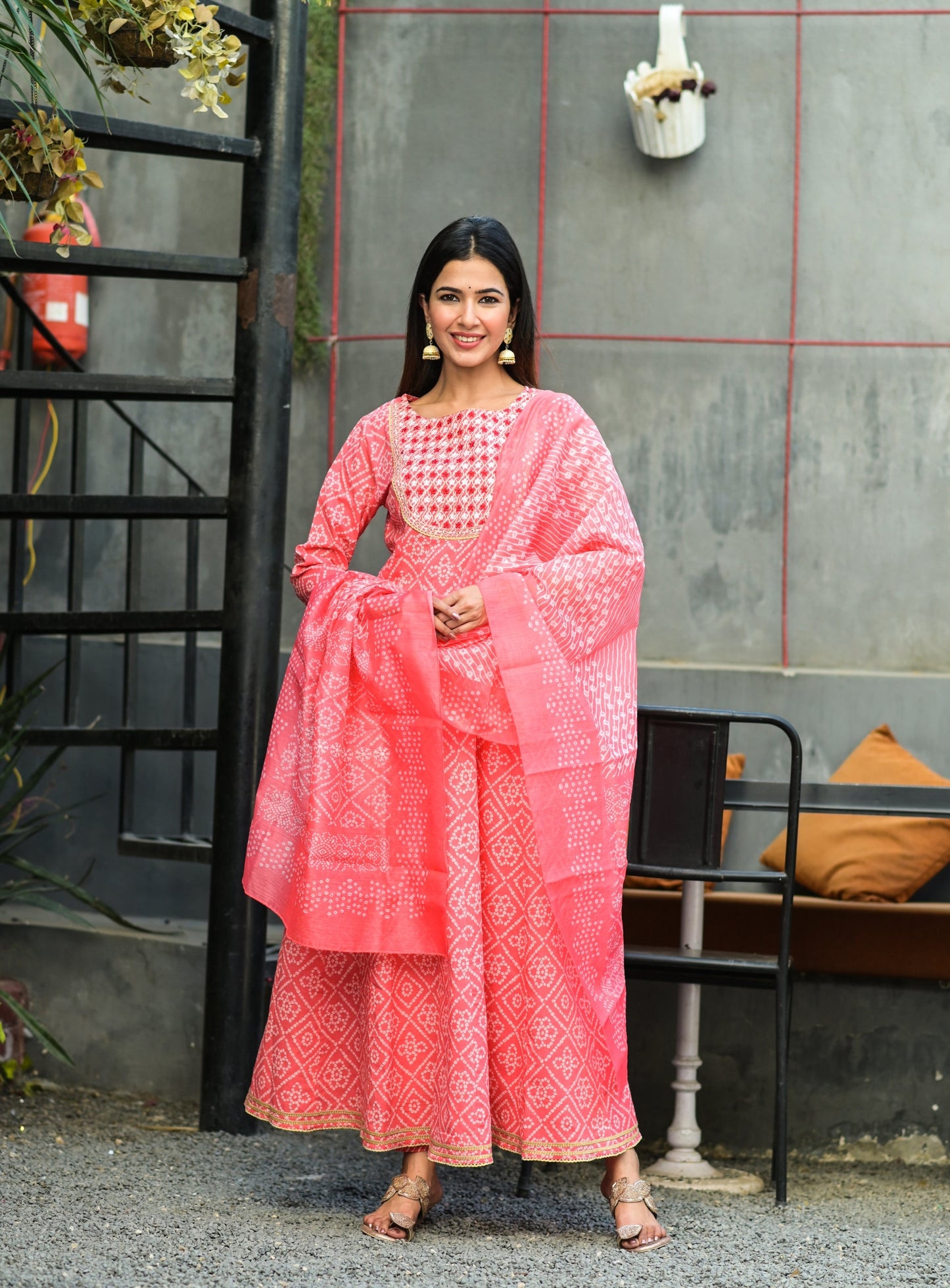 Women's Pink Handblock Dupatta Set
