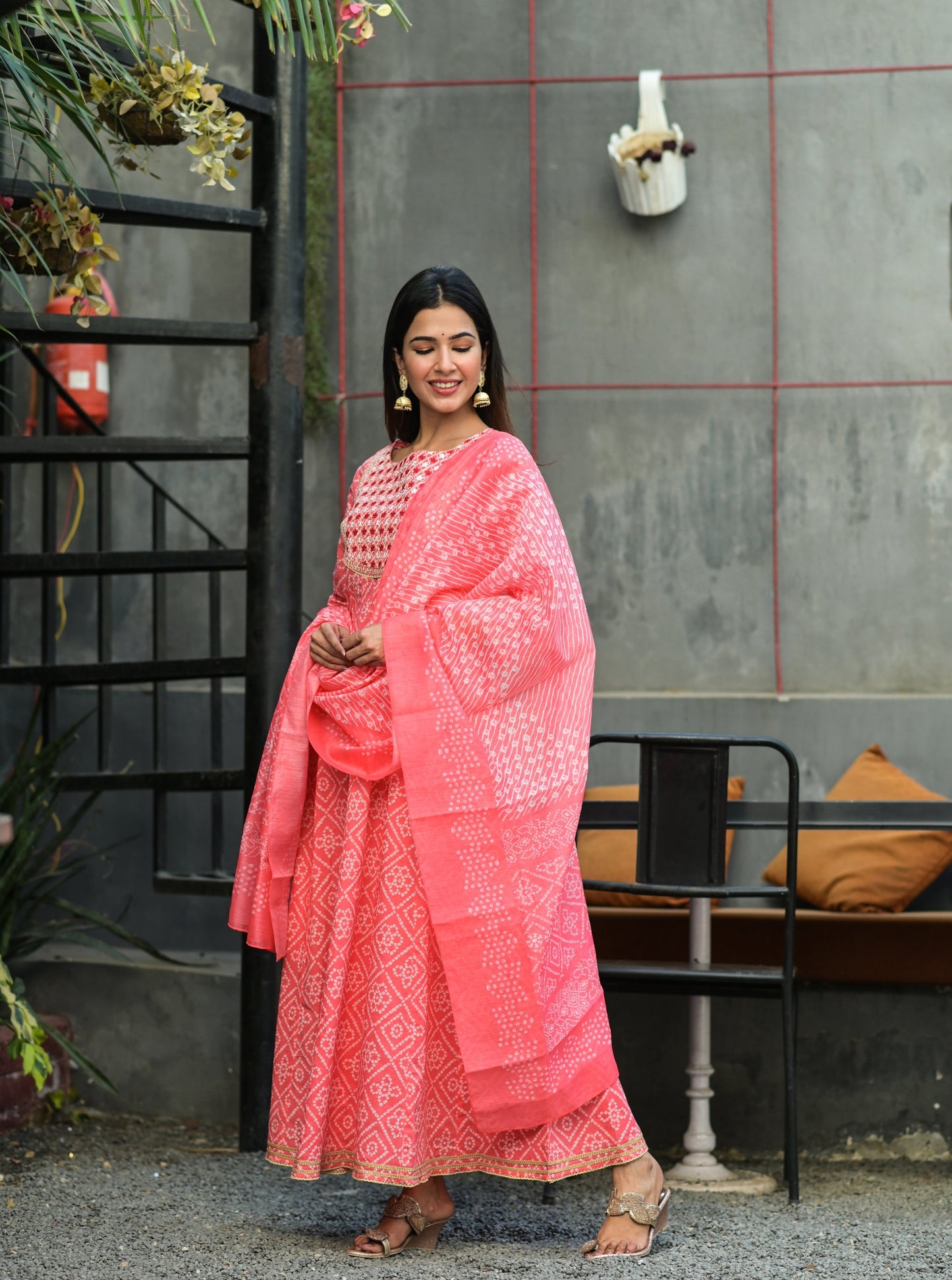 Women's Pink Handblock Dupatta Set