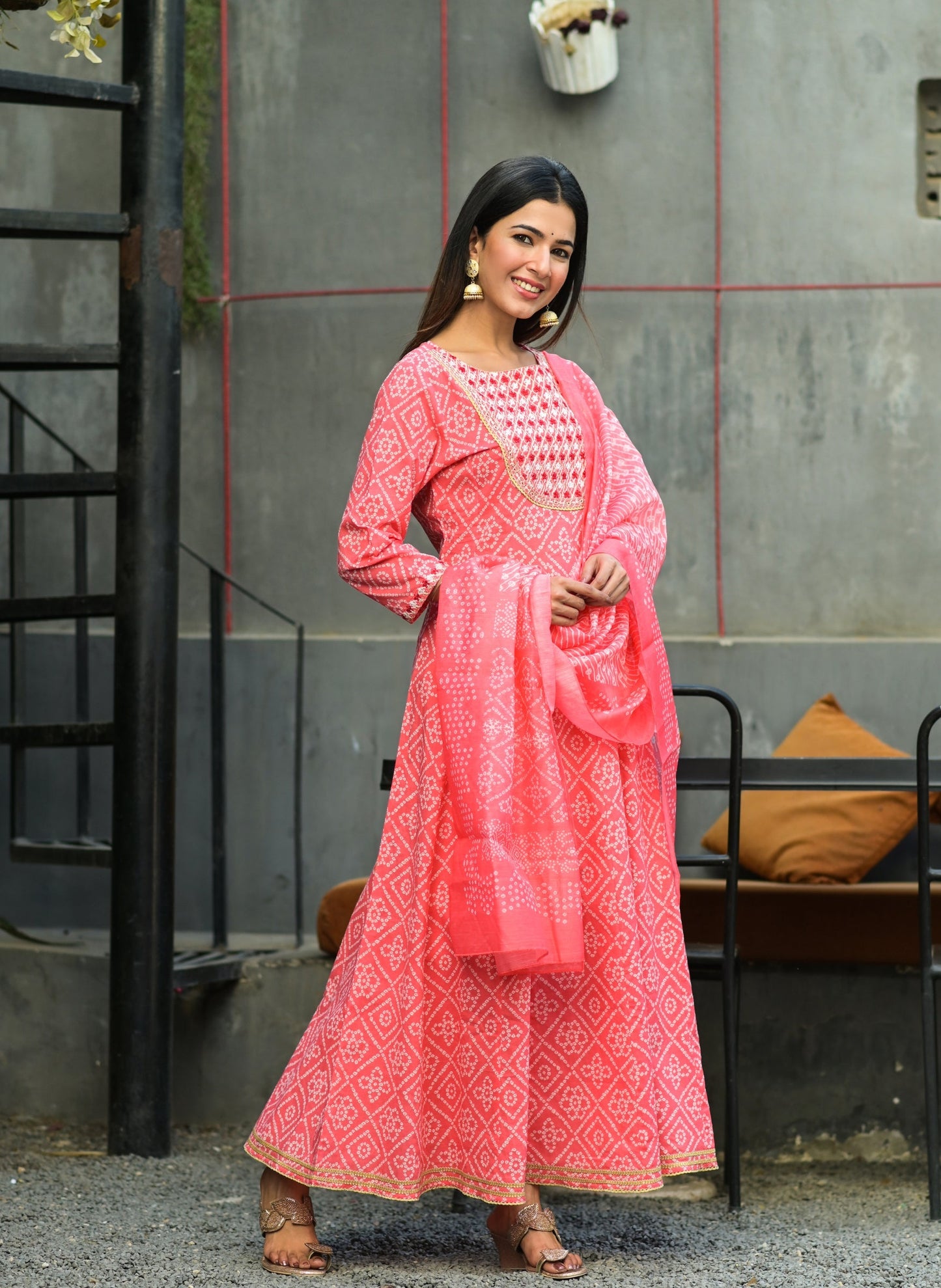 Women's Pink Handblock Dupatta Set