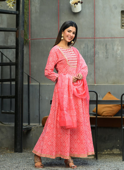Women's Pink Handblock Dupatta Set