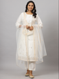 Women's White CHINON Solid Embroidered Kurta Set