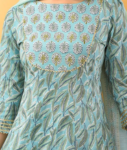 Women's Blue Handblock Dupatta Set