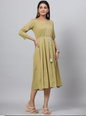 Women's Green Rayon Slub Solid Dress