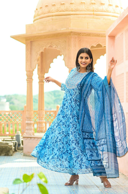 Women's Blue Handblock Dupatta