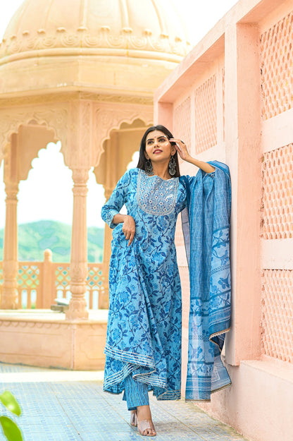 Women's Blue Handblock Dupatta