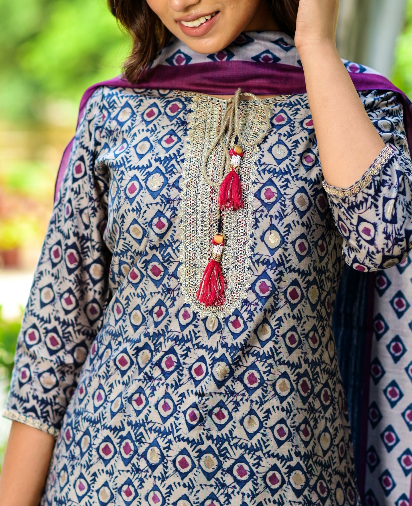 Women's Blue Printed Dupatta Set