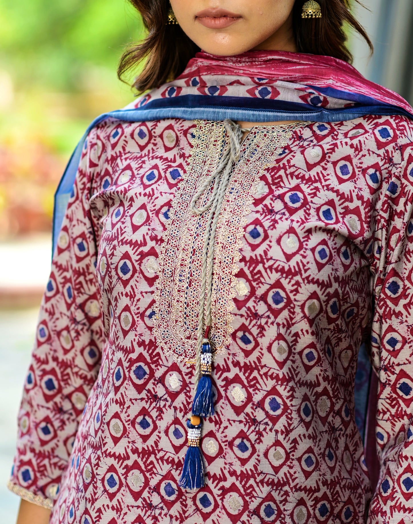 Women's Maroon Printed Dupatta Set