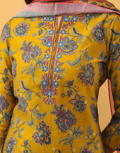 Women's Mustard Handblock Dupatta Set