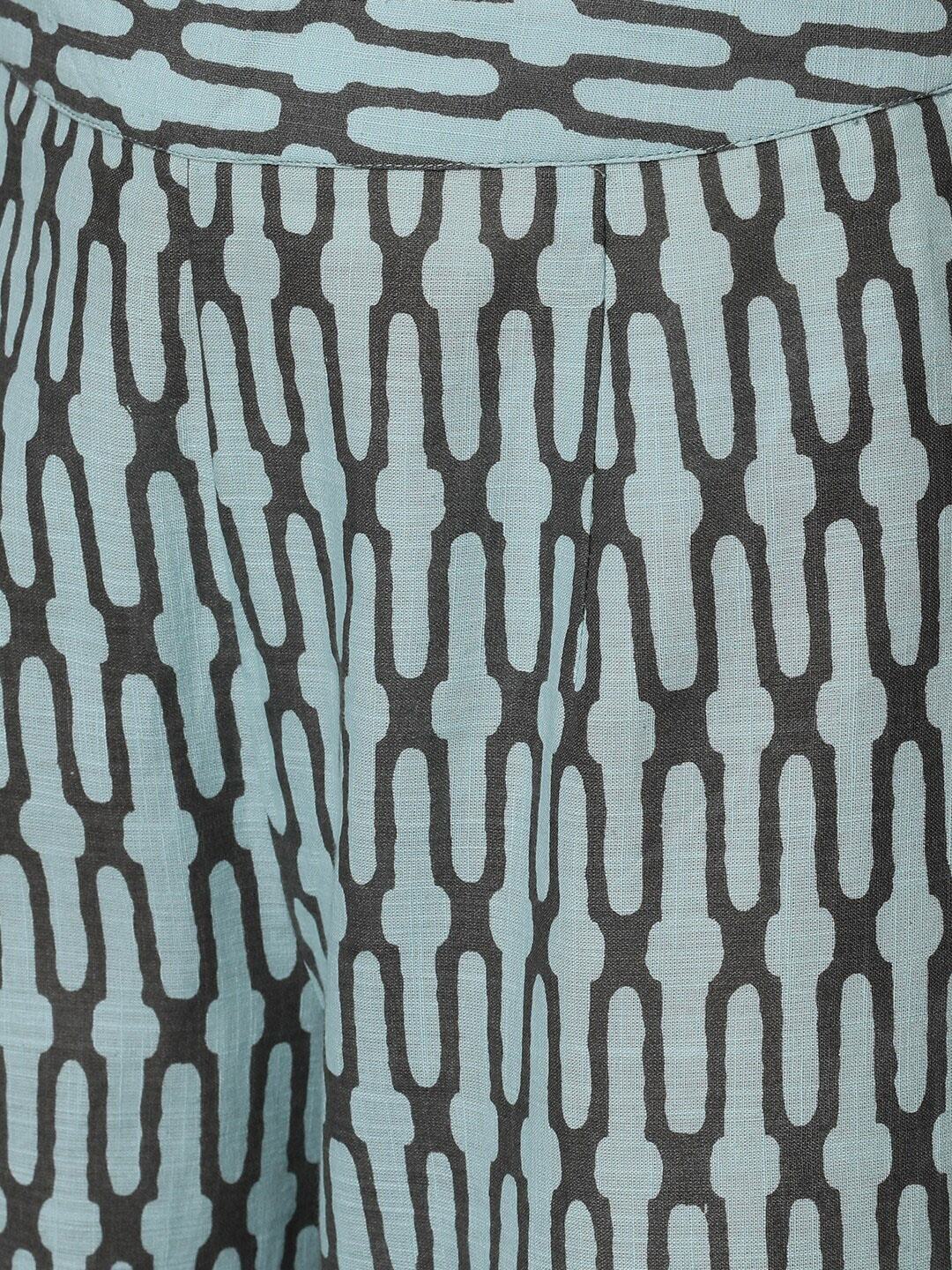 Women's  Grey & Blue Printed Kurta with Palazzos