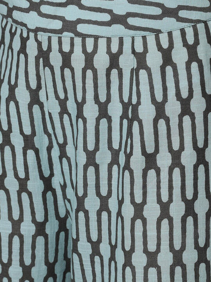 Women's  Grey & Blue Printed Kurta with Palazzos