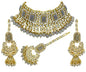 Women's 18kgold plated traditional handcrafted faux kundan pearl studded bridal necklace set with earrings maangtikkaij401w