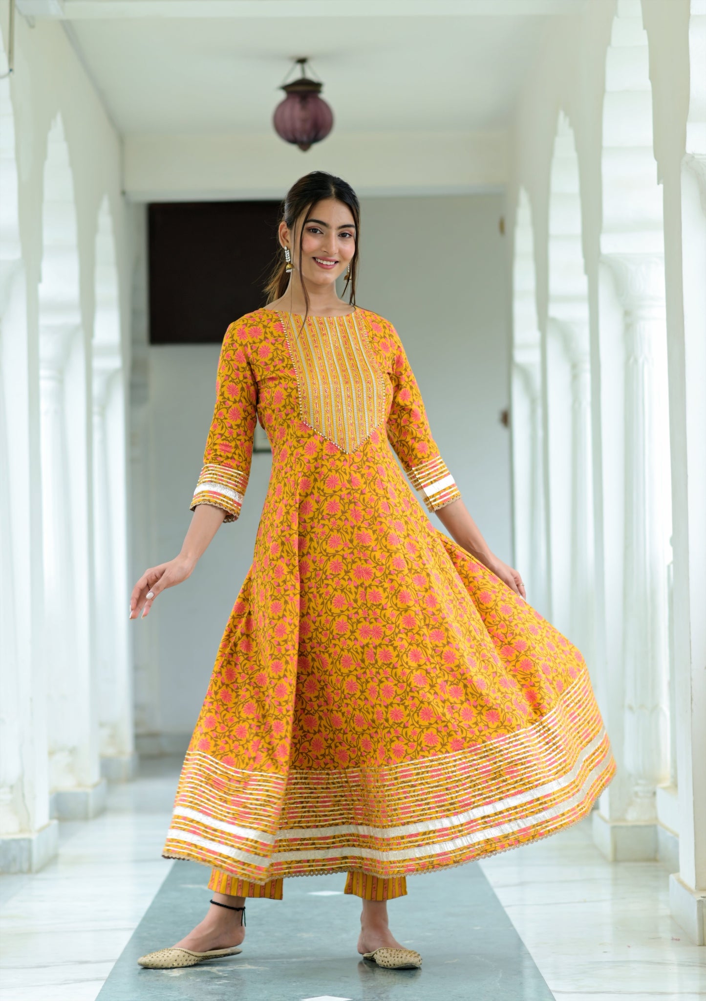 Women's Yellow Printed Dupatta Set