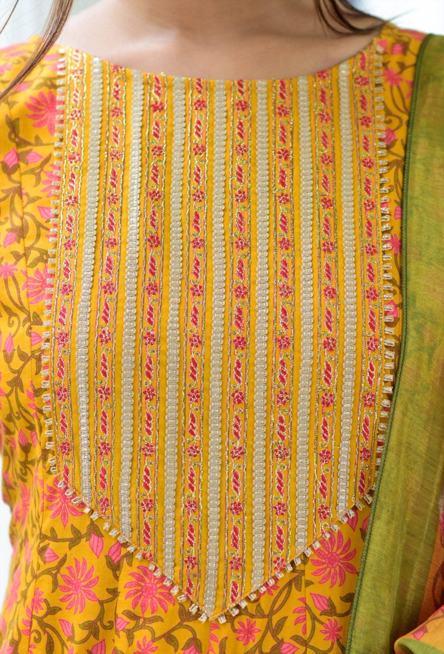 Women's Yellow Printed Dupatta Set