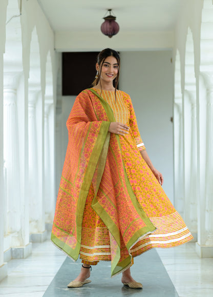 Women's Yellow Printed Dupatta Set