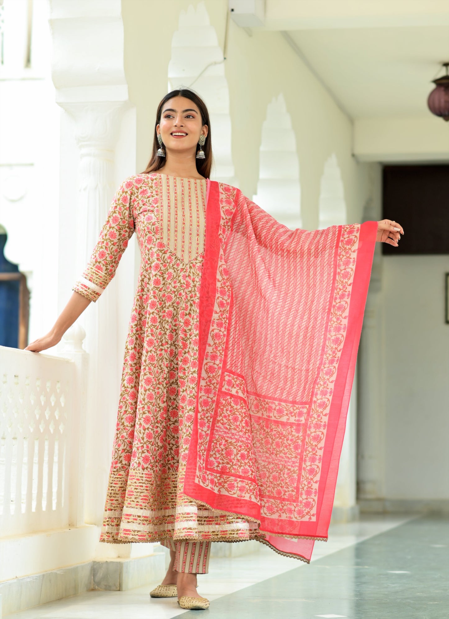 Women's Pink Printed Dupatta Set