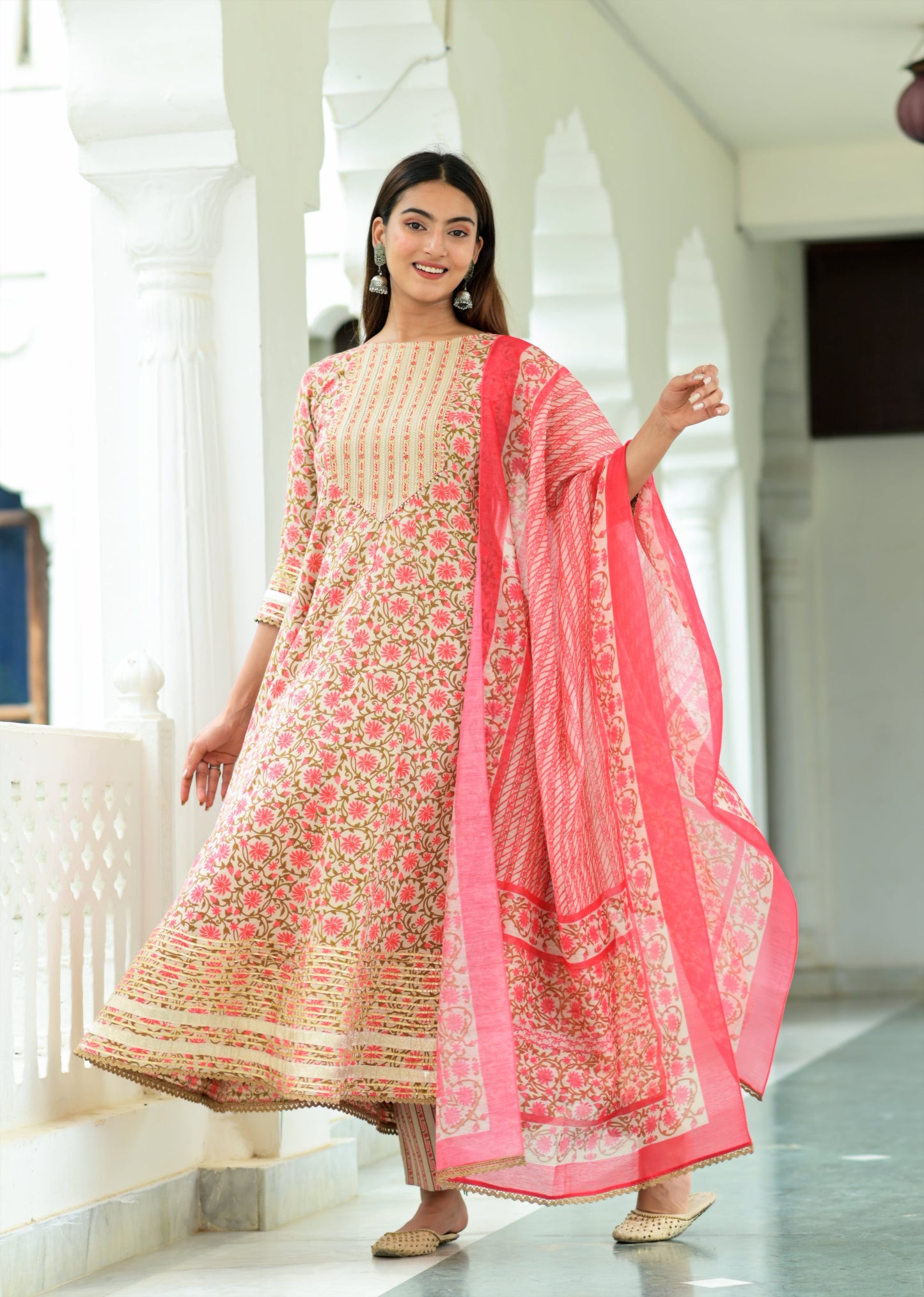 Women's Pink Printed Dupatta Set