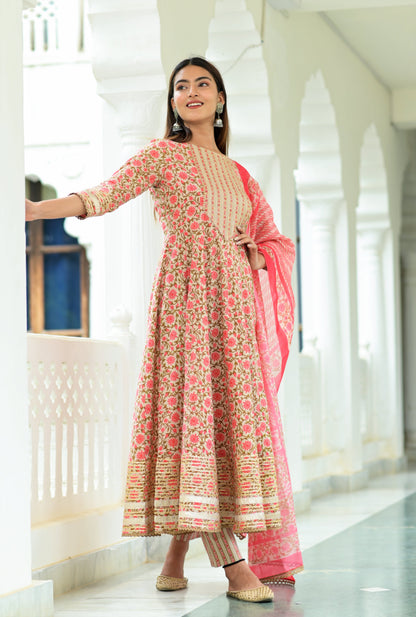 Women's Pink Printed Dupatta Set
