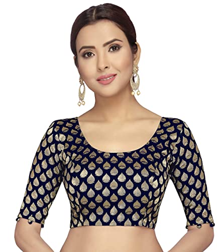 Women's Navy Blue Brocade Blouse by Shringaa