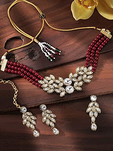 Women's 18kgoldplatedcrystalstonestuddedpearlchokersetforwomenml285m