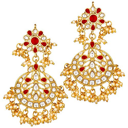 Women's Traditional Gold Plated Chandbali Kundan & Pearl Earring Set with Maang Tikka