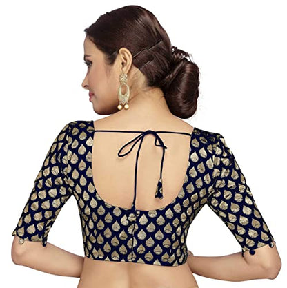Women's Navy Blue Brocade Blouse by Shringaa