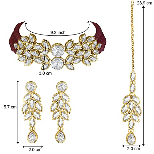Women's 18kgoldplatedcrystalstonestuddedpearlchokersetforwomenml285m