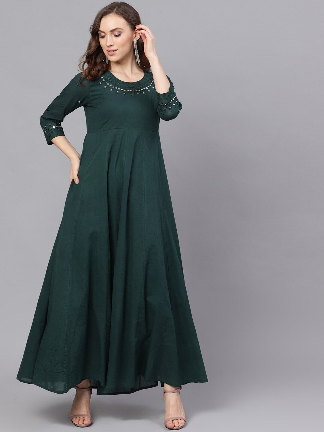 Women's  Green Solid Maxi Dress