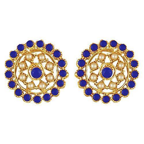 Women's Gold Plated Blue Light Weight Pearl Beaded Choker Necklace Jewellery Set