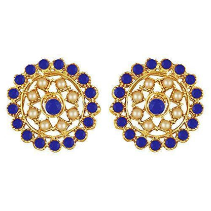 Women's Gold Plated Blue Light Weight Pearl Beaded Choker Necklace Jewellery Set