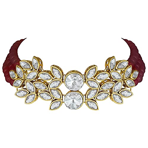 Women's 18kgoldplatedcrystalstonestuddedpearlchokersetforwomenml285m