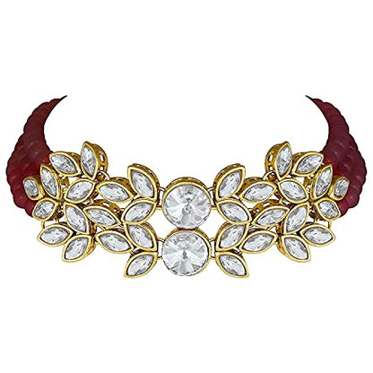 Women's 18kgoldplatedcrystalstonestuddedpearlchokersetforwomenml285m
