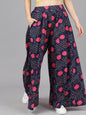 Women's  Navy Blue & Pink Bandhani Printed Flared Palazzos