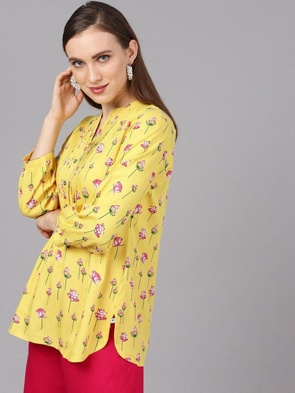 Women's  Yellow Floral Printed Top