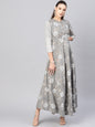 Women's  Grey & White Floral Print Maxi Dress