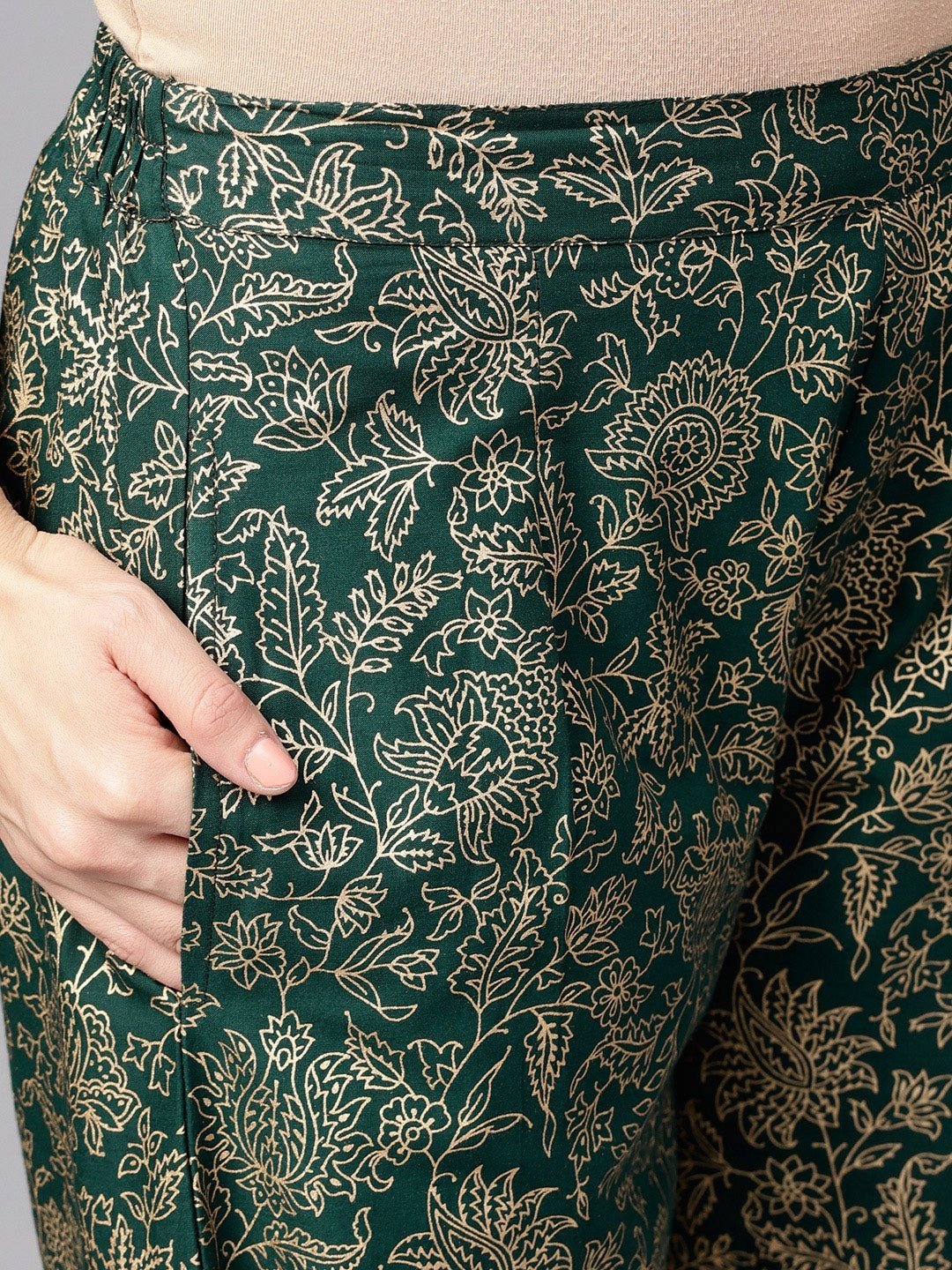Women's  Green & Golden Printed Kurta with Palazzos