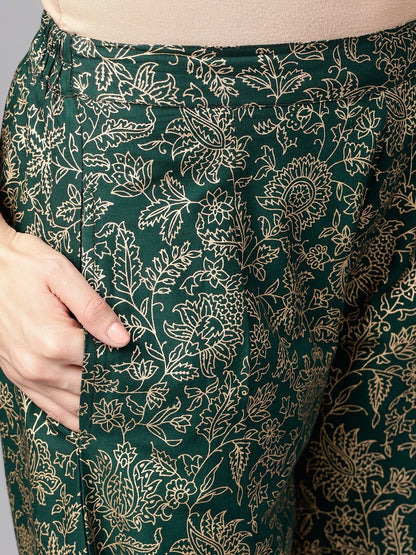 Women's  Green & Golden Printed Kurta with Palazzos