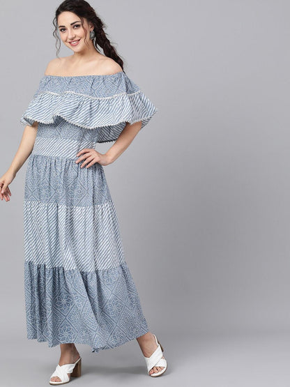 Women's  Blue Striped Maxi Dress