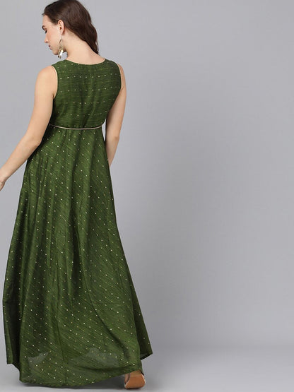 Women's  Green Self Design Empire Dress
