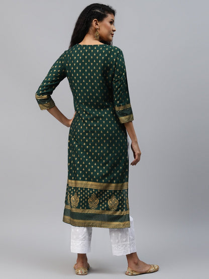 Women's Teal Green Printed Kurta