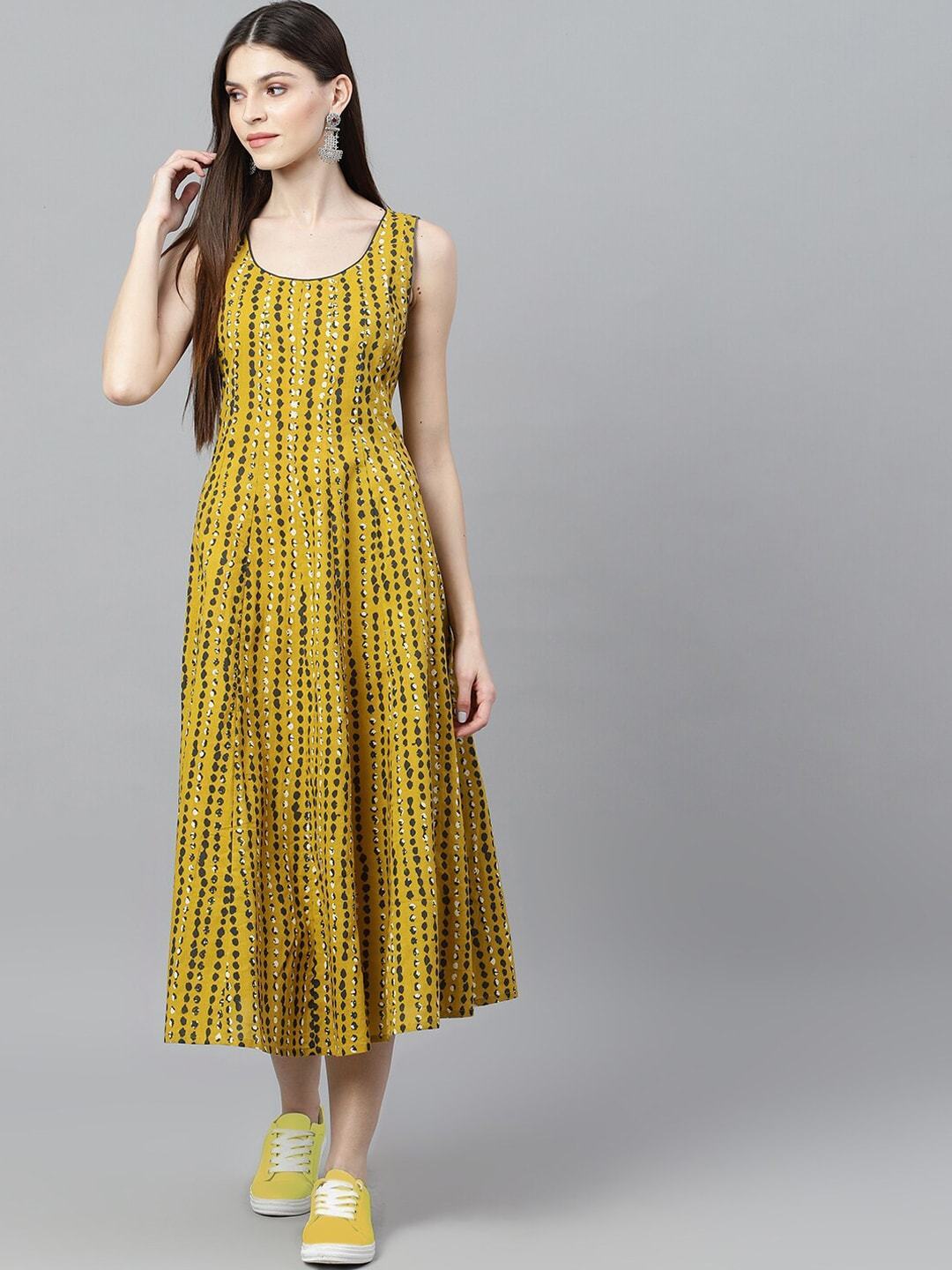 Women's  Mustard Printed A-Line Dress