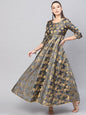 Women's  Charcoal Grey & Golden Self Design Empire Maxi Dress